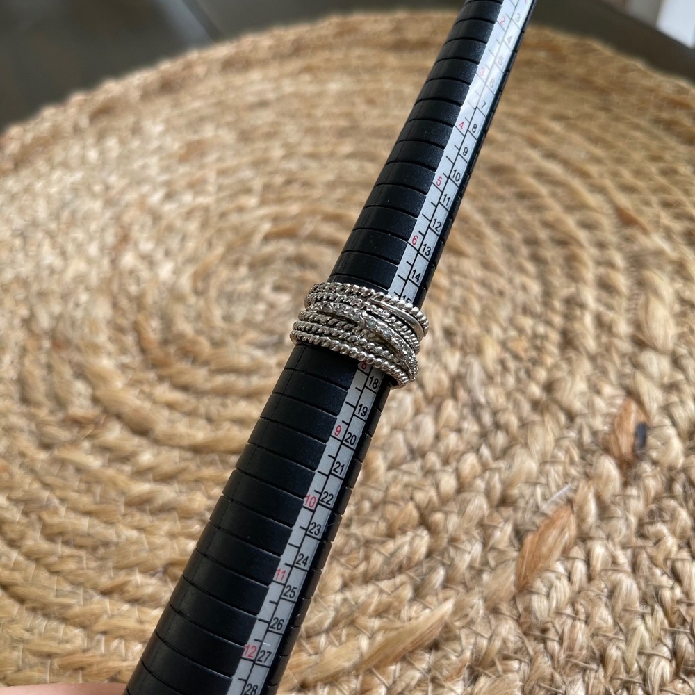 Silver Tone Multi Strand Twisted Cable Pave Crossover Ring Size 7.5 - Picture 2 of 4